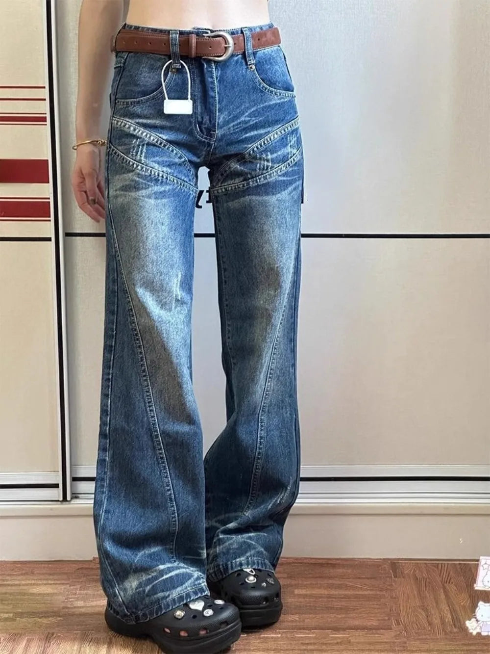 Aiertu - Vintage Extended Edition Harajuku Y2K Pantalon Loose American Flare Denim Wid Leg Pants High Waist Femme Straight Pant Aiertu