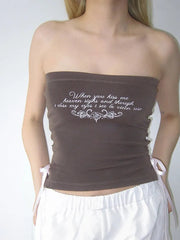 Aiertu -Letter Print Side Tie Contrast Tube Top aiertu