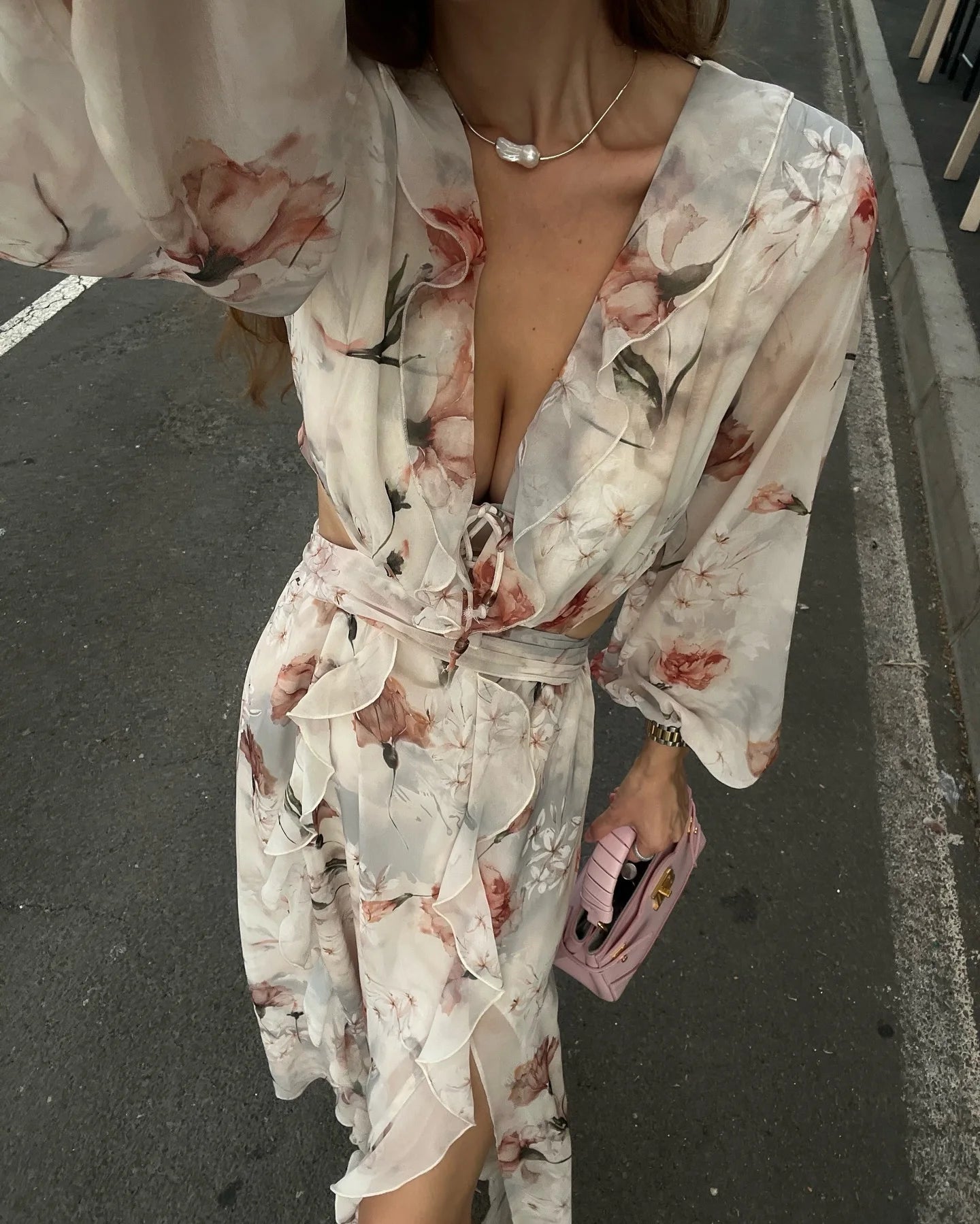 Aiertu - Autumn New Women's Fashion European And American Style Stacked Decorative Skirt Street Head Style Flower Printed Dress Aiertu