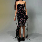 Aiertu - Hot Selling Women's Summer New Product Fashionable Printed Sexy Mesh Lace Lace Up Dress Aiertu