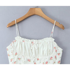 Aiertu - Sweet Girl French Style Floral Print Camis Chic Slim Holiday Summer Crop Top Streetwear Aiertu