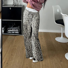 Aiertu - Leopard Print Fashion Wide Leg Pants Y2K Vintage High Street Hip Hop Straight Trousers Grunge Style Lady Joggers Fall Aiertu