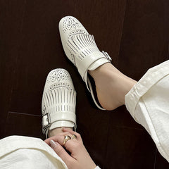 Aiertu New Genuine Leather Tassels Loafers Woman Round Toe Slip-on Casual Shoes Spring Summer Shoes Outdoors Walk Shoes Woman Aiertu