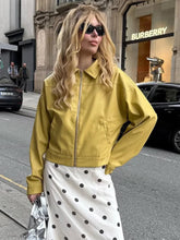 Aiertu - Zipper Lapel PU Leather Jacket Coat Vintage Pocket Cargo Jackets Baggy Women Short Outwear Top Lemon Yellow Overcoat Streetwear Aiertu