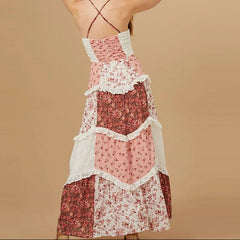 Aiertu - Sexy Deep V Hollow Summer Long Dress Elegant Floral Print Pleated Women's Dress Fashion Off Shoulder High Waist Bohemian Dresses Aiertu