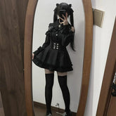Aiertu Japanese Black Short Skirt Set Gothic Ruffle Mini Skirts Sexy Lace Off Shoulder Lolita Shirt Gown Faldas Y2k Aesthetic Suit Aiertu