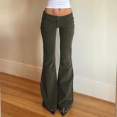 Aiertu - Low Waist Flare Long Pants Green Corduroy Trousers Vintage Bottoms Y2k Women Bell Bottom Pants Autumn Winter 2024 Aiertu