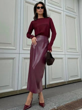 Aiertu - Ancora Red High Waist Leather Midi Skirt Elegant Women Slim Fit Split Half Long Skirt 2026 Autumn Fashion Commute Street Wear Aiertu