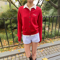 Aiertu - Winter New Letter Embroidery Cardigan Women Crew Neck Single Breasted Slim Sweater Long Sleeve Sweet Preppy Style Knit Outerwear Aiertu