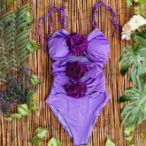 Aiertu - 3D Flower One Piece Swimsuit Sexy Women Swimwear V Neck Summer Suits Female Off Shoulder Bikinis Sliming Bodysuit Chic Beachwear Aiertu