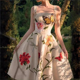Aiertu - party look snspos New Fashion Butterfly Flower Print Vintage Runway Dress For Women Sexy Spaghetti Strap Slim Waist Dresses Vestidos Aiertu