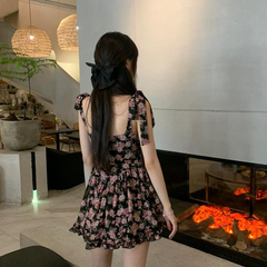 Aiertu Women Sleeveless Dresses Floral Above Knee Sweet Hot Trendy Slim Sexy Ruffles Kawaii Elegant Temperament Mujer Retro Bow Teens Aiertu