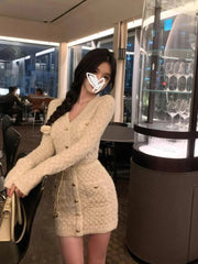 Aiertu DRESS TO IMPRESS French Elegant Slim Knitted Dress Short Party One Piece Dress Korean Fashion Winter Sexy Bodycon Y2k Mini Dress Woman Chic Aiertu