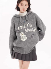 Aiertu - Korean Style Streetwear Oversize Sweaters Women Autumn Winter Cartoon Knitted Hoodies Y2k Loose Casual Pullover Hooded Aiertu