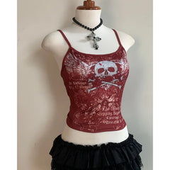 Aiertu - American sexy cotton skull Gothic printed suspender T-shirt for women 2025 summer new aesthetic niche simple hip-hop vintage top Aiertu