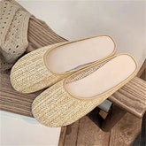 Aiertu - High Quality Grass Vine Weaving Round Toe Women Slippers Summer Flat Heels Beach Casual Ladies Shoes Aiertu