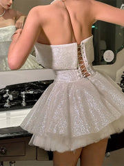 Aiertu - Women's White A-line Evening Dress Vintage Off Shoulder Mini Luxury Dresses Y2k Party Club One Piece Frocks 2000s Clothes Aiertu