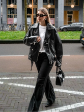 Aiertu - Chic Zipper Collar Leather Jackets For Women Fashion Long Sleeved Pocket Black Coats Female Autumn Winter High Street Outerwear Aiertu