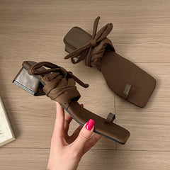 Aiertu - Women Square Toe High Heels Sandals Ankle Strap Shoes Designer 2026 Summer Chunky Shoes Clip Toe Flip Flops Casual Sandalias Aiertu