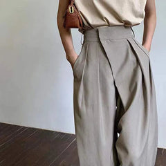 Aiertu - Khaki Wide Leg Women's Pantsuit Baggy Classic Pants Vintage Palazzo Office Elegant Casual Trouser Female Work Wear Chic Aiertu