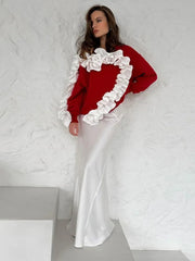 Aiertu - Fashion Red Love 3d Floral Knitted Hoodies 2026 Women Fashion Round Neck Long Sleeves Sweater Autumn Lady Commute Jumper Top Aiertu