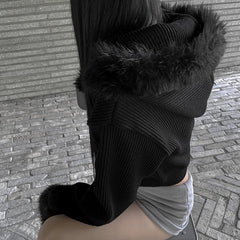Aiertu - Y2K Corduroy Jacket Korean Fashion Women Furry Trim Hoodies 2000s Black Zipepr Coat Autumn Street Harajuku Outwear Aiertu
