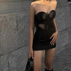 Aiertu Strapless Sexy Off Shoulder Skinny Backless Mini Dress Black Slim Dress Women Trendy Streetwear Party Vestidos Aiertu