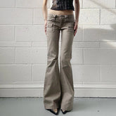 Aiertu - Y2K Flare Jeans with Pockets Women Stylish 2000s Vintage Khaki Slim Fit Denim Trousers Spring High Street Pants Lady Aiertu