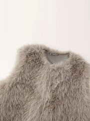 Aiertu - layered look inspo Faux Fur Plush Vest Women Casual Round Neck Loose Fashion Sleeveless Coats Female Autumn Winter Solid Outwears Lady Aiertu