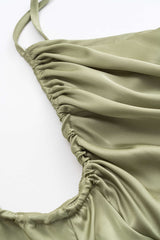 Aiertu - Satin Slip V-Neck Ruched Sleeveless Maxi Dress Aiertu