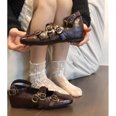 Aiertu - Mary Jane Popular Shoes Women Flats Shallow Mouth Square Toe Loafers New Spring Retro Simple Elegant Comfy Soft Sole Women Shoes Aiertu