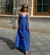 Aiertu - 2025 New Blue Casual Long Dress Women Sexy V Neck Sleeveless Backless Maxi Dresses Summer Elegant Fashion Female A-line Vestidos Aiertu