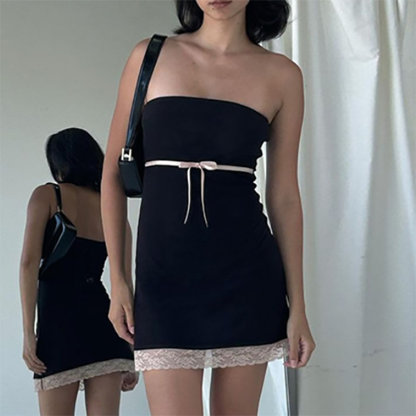Aiertu - Strapless Lace Sheath Dress Aiertu
