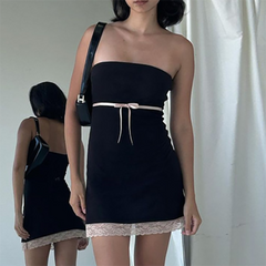 Aiertu - Strapless Lace Sheath Dress Aiertu