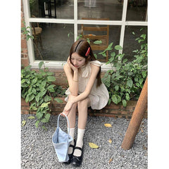 Aiertu Sweet Dot Shirts Women Elegant Bow Bandage Blouses Vintage Halter Print Tops Summer Korean Sleeveless Casual Clothes New Aiertu