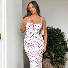 Aiertu - Spaghetti Strap Sleeveless Floral Print Lace Maxi Dress Feminine Spring Summer Holiday Beach Wear Sweet Vestidos Aiertu