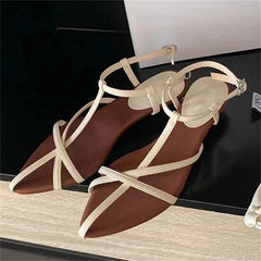 Aiertu - 2025 Summer Womens Sandals Fashion Pointed Toe Buckle Strap Narrow Band Low Heels Shoes Zapatos Mujer Aiertu