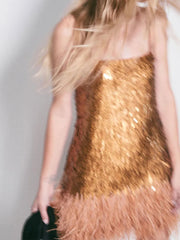 Aiertu - Sequin Feather Sling Dress Women A-line Slim Hip Package Sexy Mini Party Dresses 2026 Fashion Lady Elegant Club Evening Vestido Aiertu