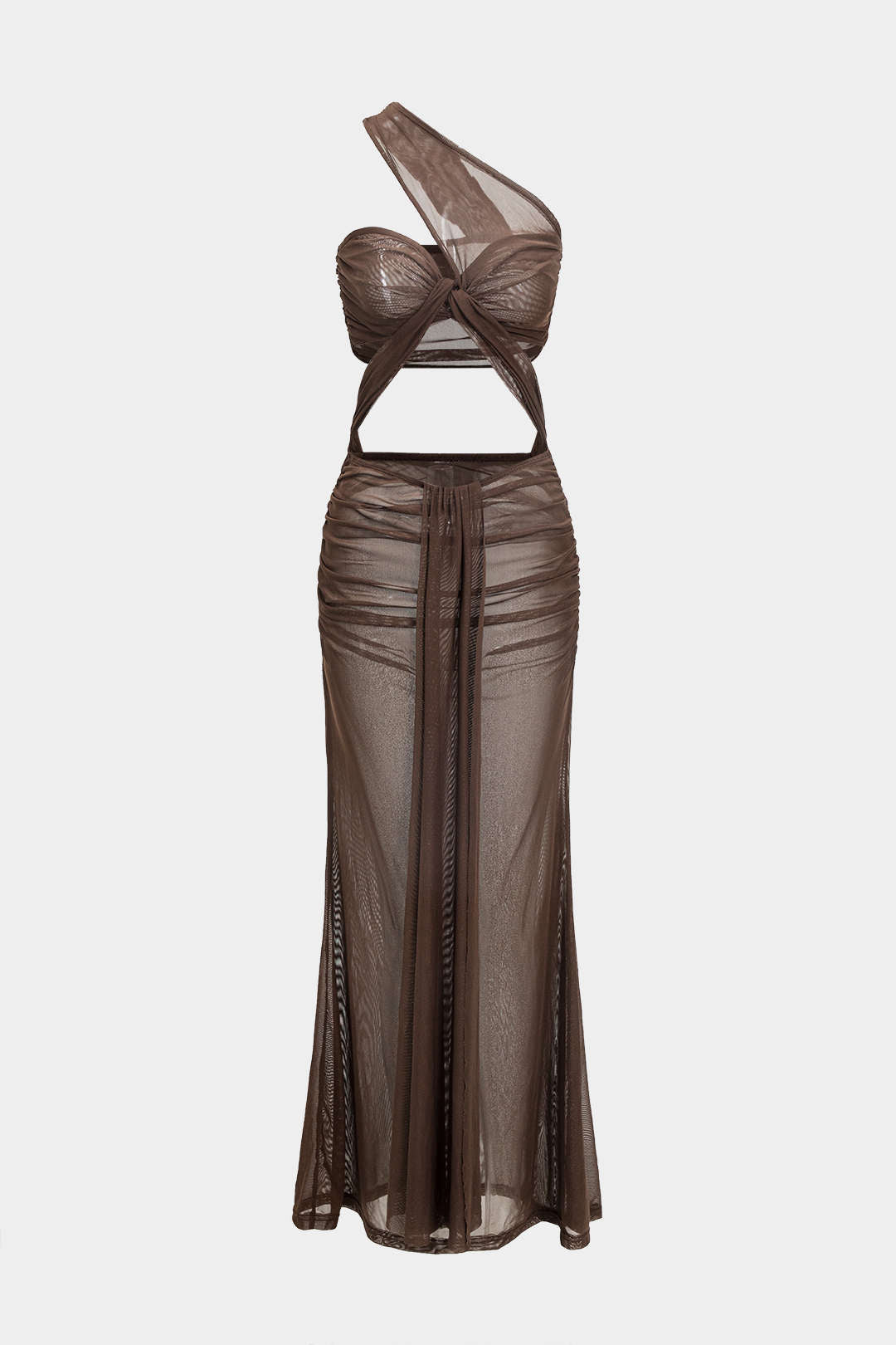 Aiertu -Mesh Ruched Crossed Cut Out Backless Maxi Dress aiertu