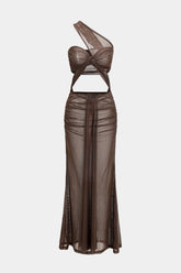 Aiertu -Mesh Ruched Crossed Cut Out Backless Maxi Dress aiertu