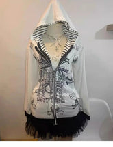 Aiertu - Gothic Personality American Skull Pattern Loose Zipper Hoodie Y2k Punk Retro Harajuku Slim Fit Versatile Warm Commuter Jacket Aiertu