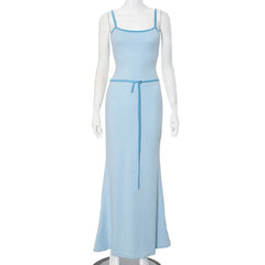 Aiertu - Low Cut Spaghetti Strap Sleeveless Solid Color Bandage Backless Maxi Dress Summer Trendsetter Streetwear Vestidos Aiertu