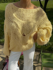 Aiertu - See Through Loose Long Sleeves Crochet Sweater Korean Style Pullovers Casual Streetwear Top For Autumn Aiertu