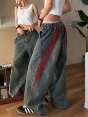 Aiertu - Retro Y2k Blue Striped Wide Leg Pants Fashionable Street Loose Straight Jeans Atmosphere Hot Girl Casual Trousers Baggy Jeans Aiertu