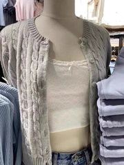 Aiertu - Gray Twisted Slim Sweater Cardigan Women O-Neck Single Breasted Long Sleeve Jumper American Vintage Fashion Knit Outerwear New Aiertu