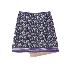 Aiertu - Ethnic Style Retro Embroidery Printed High Waisted Short Skirt With Fashionable and Asymmetrical Hem Beading A-line Skirt Aiertu