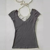 Aiertu - American Fashion Summer Popular Halter Lace Fake Two Piece Vintage Y2k Aesthetic Slim Fit Punk Streetwear Girl Tops Harajuku Tee Aiertu