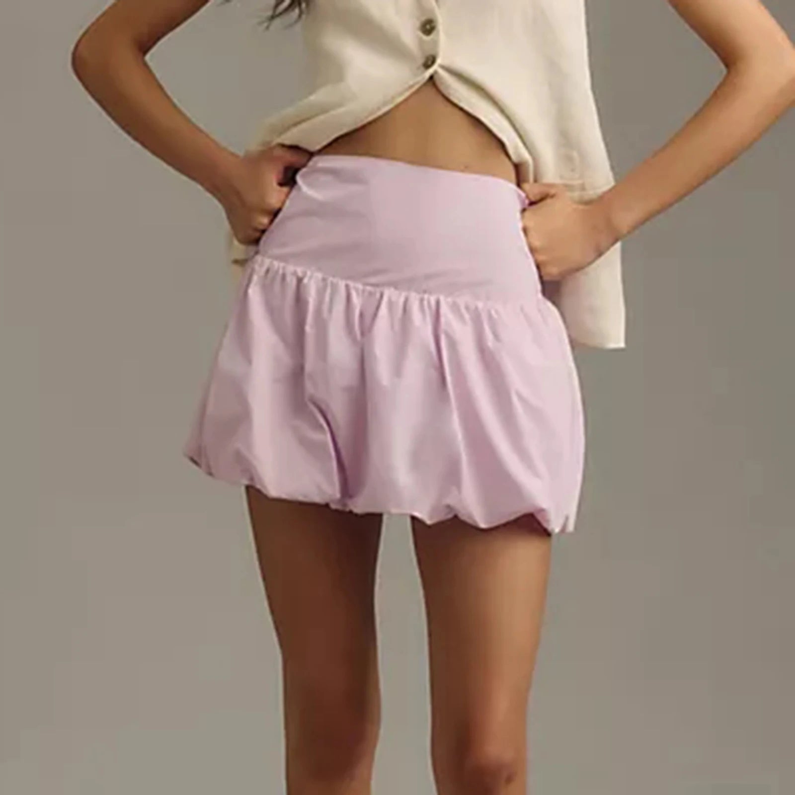 Aiertu - Womens Y2K Pink Mini Bubble Skirt High Waist Ruffle Hem Pleated Short Skirt Cute Retro Puffy A Line Balloon Skirt Aiertu