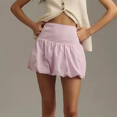 Aiertu - Womens Y2K Pink Mini Bubble Skirt High Waist Ruffle Hem Pleated Short Skirt Cute Retro Puffy A Line Balloon Skirt Aiertu