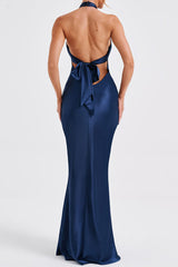 Aiertu - Satin Backless Sleeveless Maxi Dress Aiertu